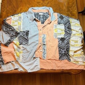POL Patchwork Button-Up Shirt - Size M
